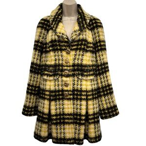 Vintage Juicy Couture Wool Plaid Coat Size M Black Yellow‎ Clueless Y2K Peacoat